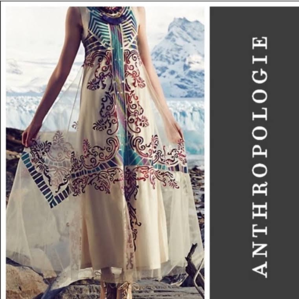 Anthropologie Geisha Designs Laser Cut Tule Gown Maxi Dress
